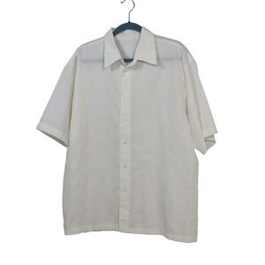 Button Down Shirt Mens XL Guayabera Embroidered Cream Short Sleeve Retro